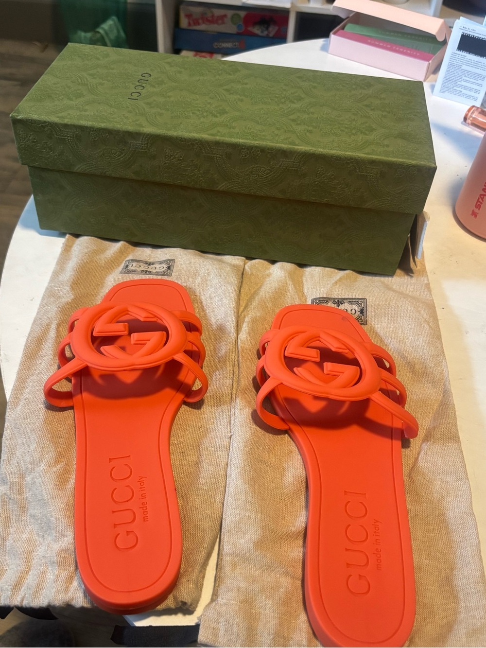 Gucci Orange Interlocking G Logo Slide Sandals